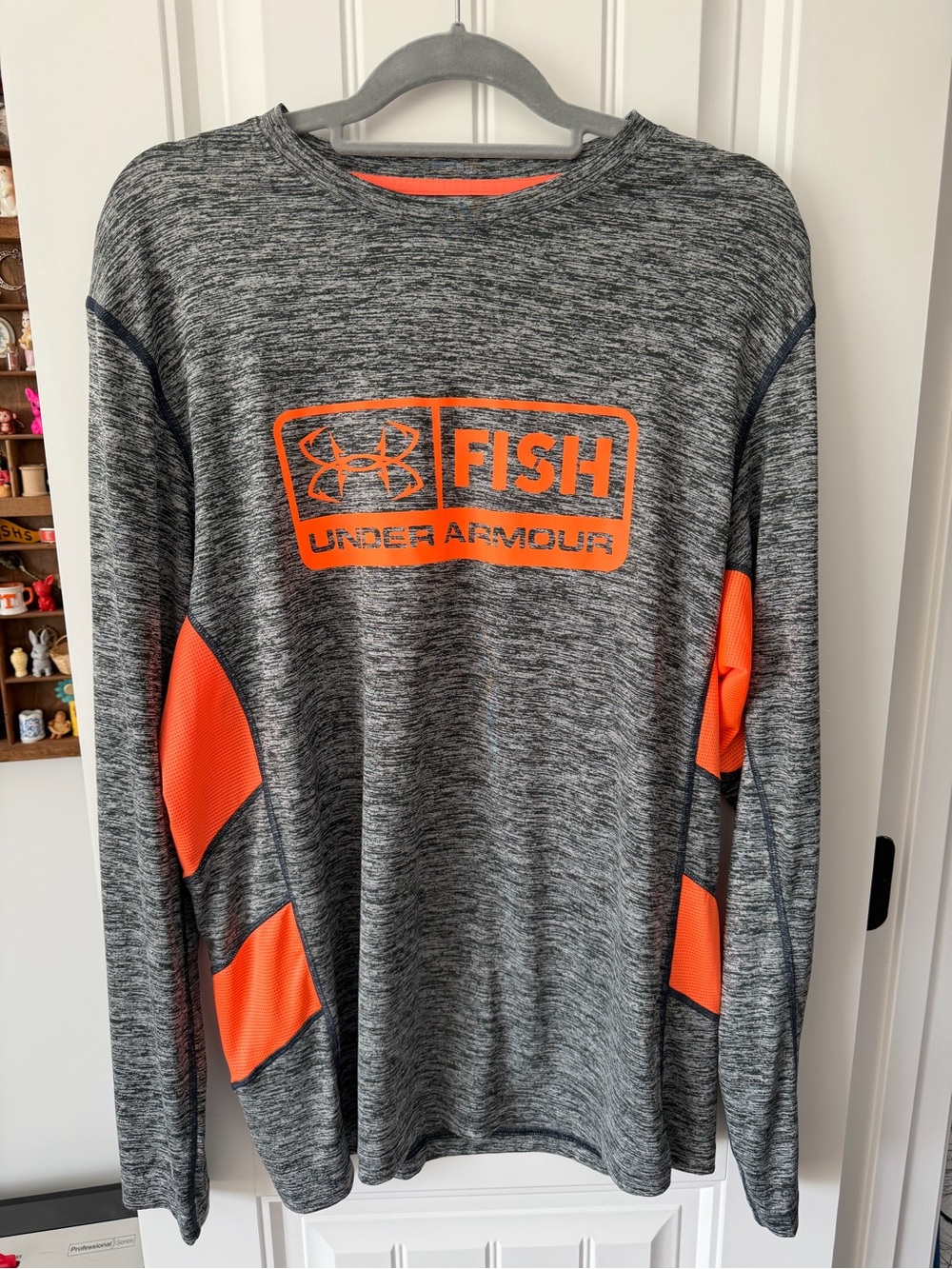 Under Armour Gray Heather Long-Sleeve Performance Shirt with Orange Accents